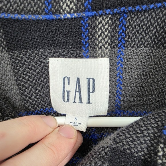 Gap Men's Gray Blue Plaid Relaxed Flannel Button Up Shirt Jacket Shacket Size S - Picture 4 of 8